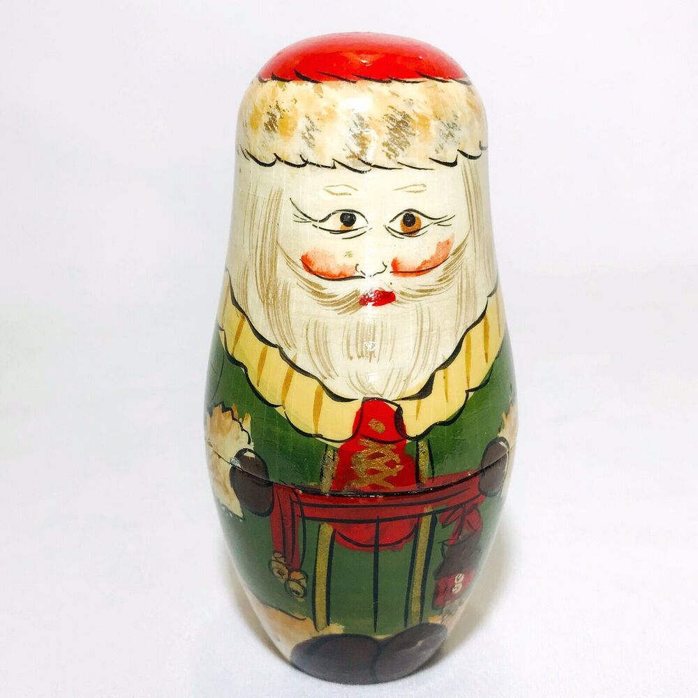 Santa Claus Matryoshka Single Nesting Doll Wooden Christmas Decor 4.25” Tall